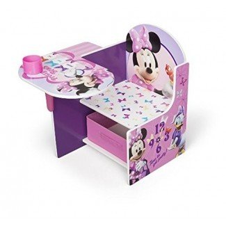  Disney Silla Escritorio con compartimiento de almacenamiento Personajes de Minnie Mouse Juego de escritorio Asiento de almacenamiento de tela Asiento Mesa de almacenamiento adicional Silla de escritorio Construcción de MDF Requiere ensamblaje Muebles para niños bajos 