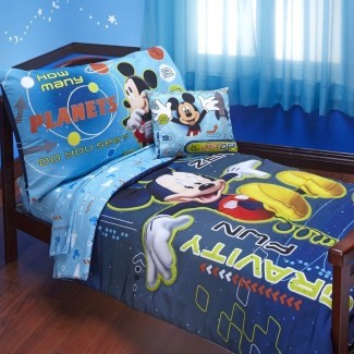  Juego de ropa de cama para niños pequeños Mickey Mouse Space Adventures de 4 piezas 