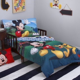  Juego de cama para niños pequeños Mickey Mouse Playhouse de 4 piezas 