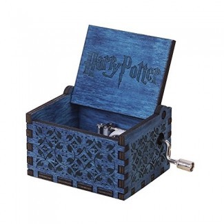  Caja de música de Harry Potter Caja musical de manivela Caja de madera tallada, tocar la canción de Thame de Harry Potter, azul 