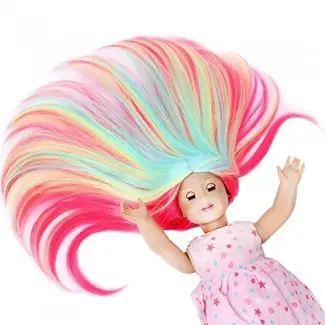  STfantasy Doll Wig para 18 "American Girl Doll AG OG Journey Girls Gotz My Life Ombre Candy Gif de cabello sintético largo liso multicolor para niñas t 