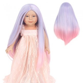  STfantasy Doll Wig para 18 "AG OG Doll Journey Girls Gotz My Life Ombre Purple Pink Two Tone Straight Synthetic Hair Girls Gift 