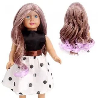 Peluca de muñecas STfantasy para 18 "American Girl Doll AG OG Journey Girls Gotz My Life Ombre Brown Purple Long Curly Synthetic Hair Lolita Girls Gift 