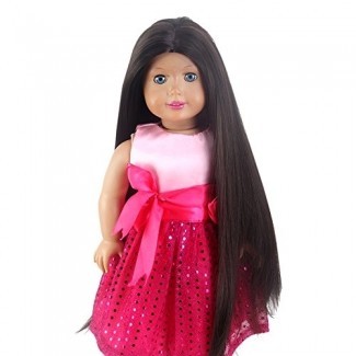  STfantasy Doll Wig para 18 "American Girl AG OG Doll Journey Girls Gotz My Life Black Brown Long Regalo de niñas de pelo sintético recto 