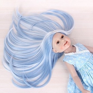  STfantasy Doll Wig para 18 "American Girl Doll AG OG Journey Girls Gotz My Life Ombre Blue White Two Tone Straight Straight Synthetic Hair Girls Gift 