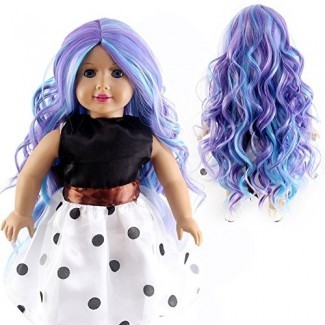  STfantasy Doll Wig para 18 "American Girl Doll AG OG Journey Girls Gotz My Life Ombre Purple Long Curly Synthetic Hair Girls Gift 