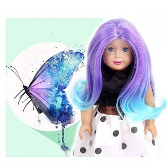  STfantasy Doll Peluca para 18 "American Girl Doll AG OG Journey Girls Gotz My Life Ombre Purple Blue Two Tone Curly Wavy Synthetic Hair Girls Gift 