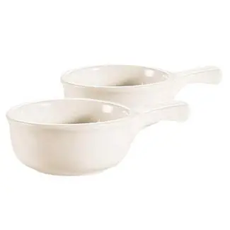  Sopa de cebolla para hornear 12 oz con mango - Blanco roto - juego de 2 - Vasijas individuales de porcelana para sopa de sopa de pescado 
