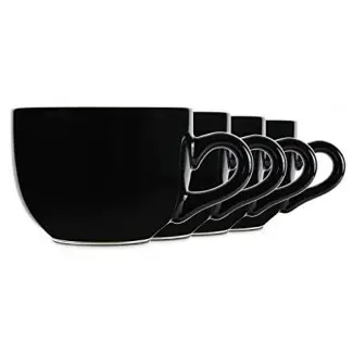  Tazas Jumbo de cerámica negra de 22 oz con paredes gruesas, Manija y boca ancha, juego de 4 de Serami 