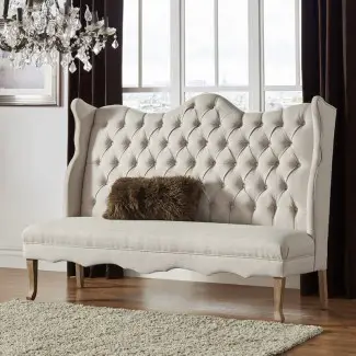  Banco de dormitorio tapizado de lino con tapizado Janell 