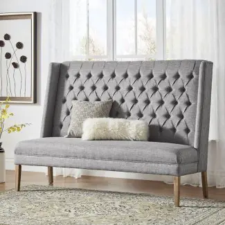  Banco de dormitorio tapizado de lino con tapizado de lino Kaitlin 
