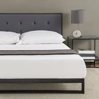  Marco de cama de plataforma de bajo perfil Zinus de 7 pulgadas / Base de colchón / con cabecera capitoné / somier opcional / Soporte de listones de madera 