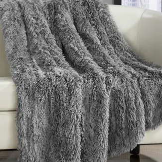  Kostya Shaggy Faux Fur Manta decorativa de felpa ultra suave de felpa 