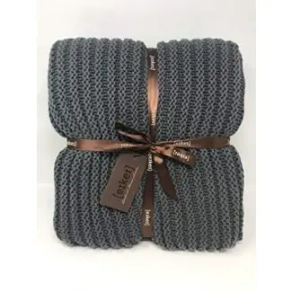  Eikei Chunky Knit Knit Stitch Suéter de punto acanalado de gran tamaño Manta acogedora Mezcla de algodón Patrón de punto acanalado moderno con textura Gris carbón suave afgano 