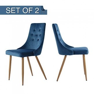  GreenForest Velvet Dining Chairs Juego de 2, sillas de cocina moderna de mediados de siglo Sillas de respaldo altas tapizadas, Azul marino 