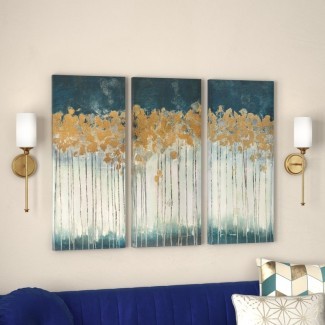  'Midnight Forest' Gel Coat Arte de pared de lona con adorno de lámina de oro Juego de 3 piezas 