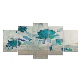  Impresión de arte gráfico 'Painted Petals IV-B' sobre lienzo en beige / azul / gris / verde azulado 