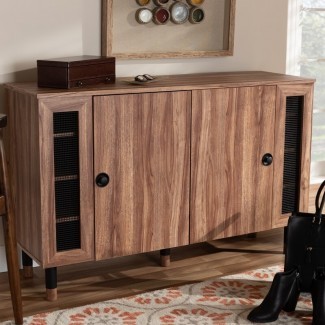 Moderno y contemporáneo 2 puertas de entrada de madera Gabinete de almacenamiento de zapatos de 16 pares
