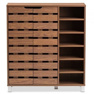 Baxton Studio Eloise Zapatero de 2 puertas moderno y contemporáneo de madera de haya con estantes abiertos, nogal