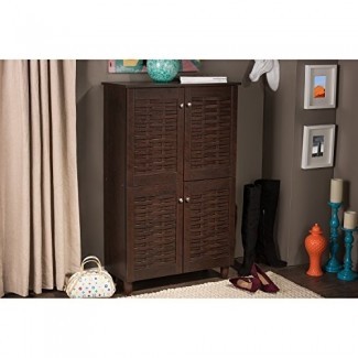 Baxton Stud io Venta al por mayor Interiors Winda Gabinete de almacenamiento de zapatos de entrada de madera marrón oscuro moderno y contemporáneo de 4 puertas
