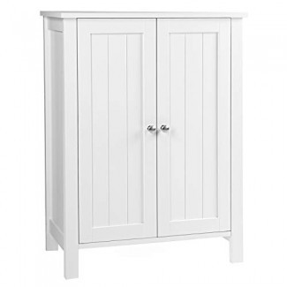 VASAGLE UBCB60W Gabinete de almacenamiento en el piso del baño con estante ajustable de doble puerta, 23.6 ”L x 11.8” W x 31.5 ”H Blanco