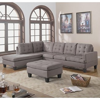  Divano Roma Furniture Sofá composable reversible de 3 piezas con chaise con otomano, gris carbón 