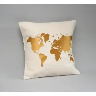 Funda de almohada de mapa mundial metálica oro Almohada de mapamundi dorada 