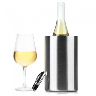  Cubo de enfriador de vino aislado con aireador de vino - Se adapta a botellas de vino de 750 ml, mantiene el vino frío por horas | Enfriador de botella de vino de acero inoxidable sin sudor / cubo de champán | Cubo de enfriador de vino premium 