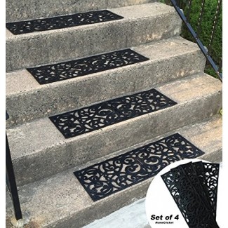  Alfombrillas negras de goma antideslizante de control de tracción Unique Stair Tread Juego de 4 por Homecricket 