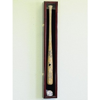  1 bate de béisbol Soporte de gabinete de estante de exhibición con protección UV Montaje con cerradura horizontal y horizontal con cerradura -Cereza 