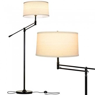  Brightech Ava LED Lámpara de pie para salas de estar - Luz de poste con brazo ajustable - Oficina y dormitorio, Lámpara de lectura brillante con pantalla de tambor - Negro 