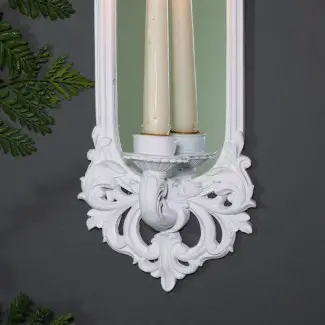  Aplique de vela con espejo de pared blanco adornado - Melody Maison® 