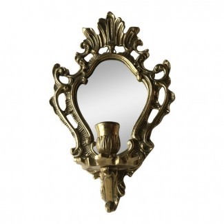  Aplique de pared de vela dorada con espejo barroco | Chairish 