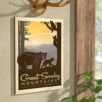  Anuncio vintage de la familia de osos Great Smoky Mountains del Parque Nacional 