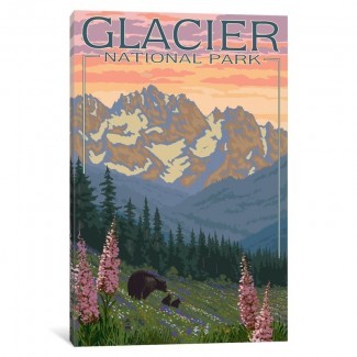  'EE. UU. Serie de Servicios del Parque Nacional: Parque Nacional Glacier (Familia del Oso Negro) 'Anuncio Vintage sobre lienzo 