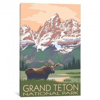  'EE. UU. National Park Service Series: Grand Teton National Park (Moose and Teton Range) 'Vintage Advertisement on Canvas 