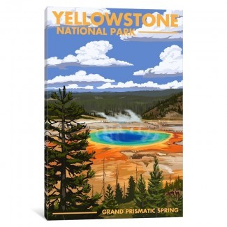  'EE. UU. Serie de servicios del parque nacional: Parque Nacional de Yellowstone (Gran primavera prismática) 'Anuncio vintage sobre lienzo 