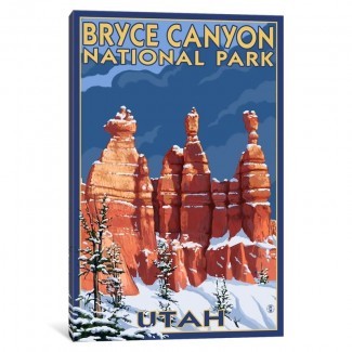  'EE. UU. Serie de Servicios del Parque Nacional: Parque Nacional Bryce Canyon (Tres Hoodoos en invierno) 'Anuncio vintage sobre lienzo 