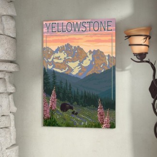 ' EE. UU. National Park Service Series: Yellowstone National Park (Black Bear Family) 'Impresión gráfica en lienzo 