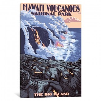 ' EE. UU. Serie de servicios del parque nacional: Parque Nacional de los Volcanes de Hawái (Flowing Lava) 'Anuncio vintage sobre lienzo 
