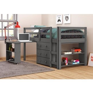  Cama baja tipo loft con escritorio DONCO KIDS 760-TDG, doble, gris oscuro 