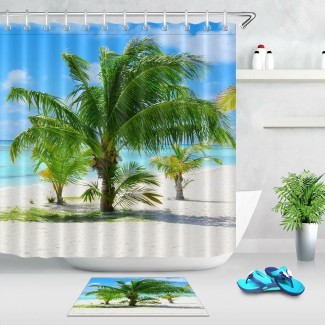  Ducha de palmera de playa tropical Juego de cortina para baño ... 