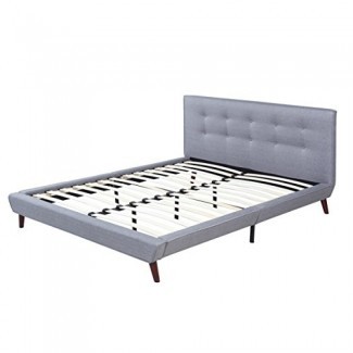  Divano Roma Furniture Mid-Century Gray Linen Marco de cama de plataforma de bajo perfil con diseño de cabecera capitoné 