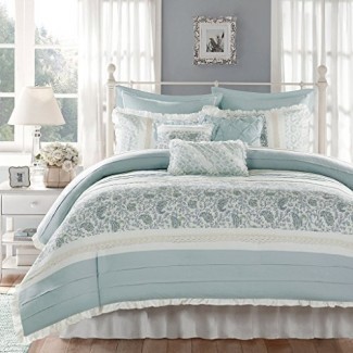  Juegos de edredón y ropa de cama azul claro y blanco 