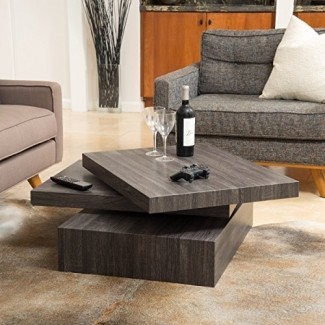  Great Deal Furniture 295922 Haring - Mesa de centro de madera giratoria cuadrada, roble negro 