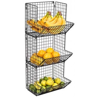  Sorbus 3- Tier Fruit Stand & Wall Mount Kitchen Storage Bin Organizador plegable multipropósito, Grea t para cocina, baño, organización de lavandería (negro) 