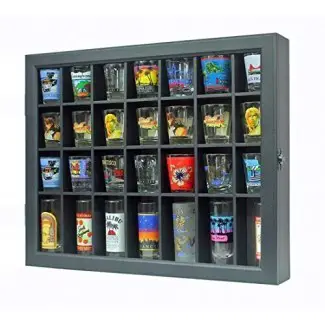  Vitrina Shot Glass Display Shadow Box Cabinet Display Stand (Negro) 