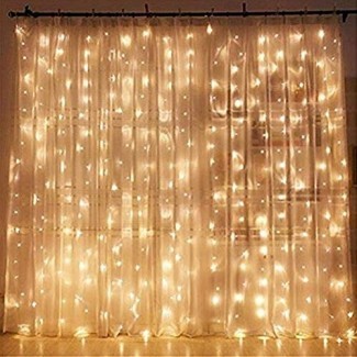  Twinkle Star 300 LED Cortina de ventana Luz de cuerda Fiesta de bodas Hogar Jardín Dormitorio Decoraciones de pared para interiores al aire libre, blanco cálido 