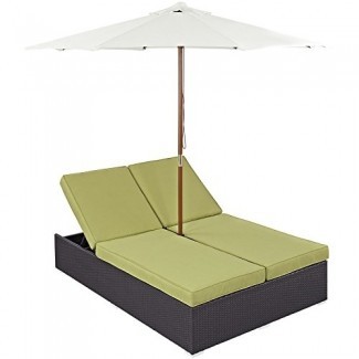  Modway Convene Wicker Rattan Outdoor Patio - Chaise Lounge doble y juego de paraguas en espresso Peridot 
