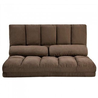  MIERES Sofá doble Chaise Lounge Sofá Sofá de piso con dos almohadas, marrón 